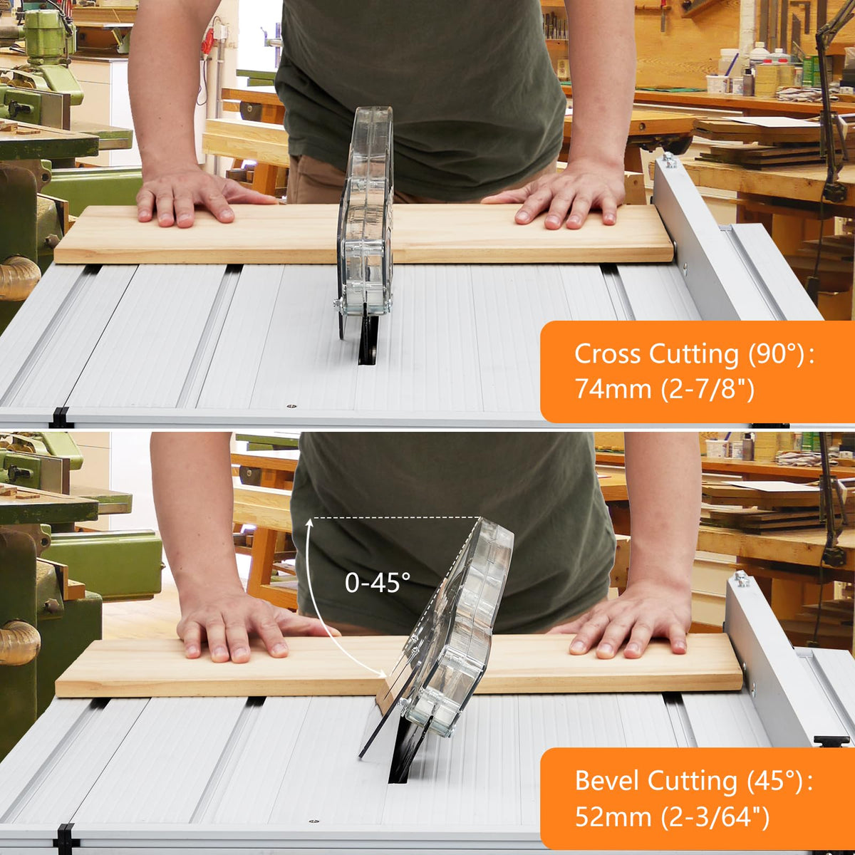 Table Saw, 10 Inch 15A Multifunctional Saw With Stand & Push Stick, 90° Cross Cut & 0-45° Bevel Cut, 5000RPM, Adjustable Blade Height for Woodworking, Orange