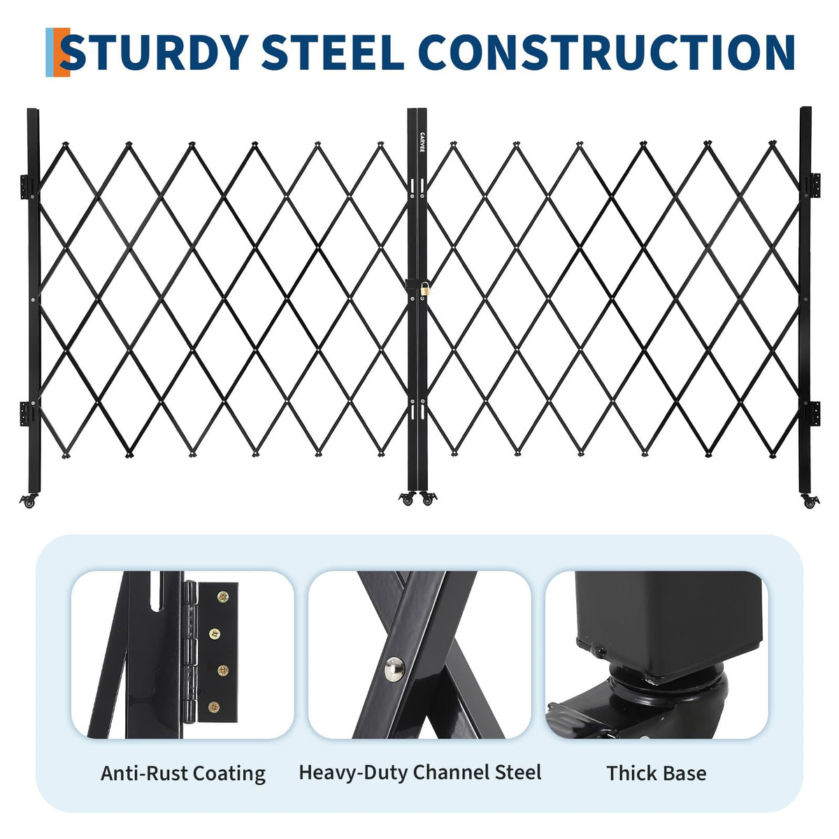 12.5FT Metal Expandable Mobile Barricade,Industrial Folding Security Gate Driveway Gate, Retractable Retractable Gate Outdoor,Folding Safety Barricade with Casters