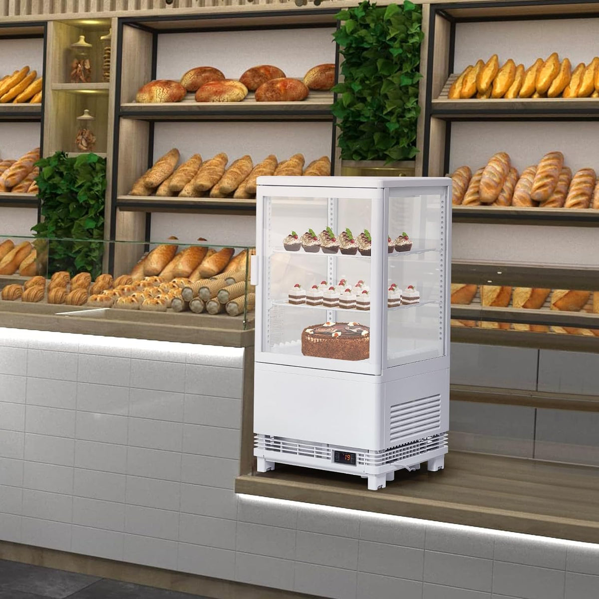 Litake Commercial Refrigerator Display Case, 2.1 Cu.FT Display Fridge Single-Door Pastry Display Case with Interior LED Lighting, Double-Layered Glass Commercial Countertop Bakery Display Refrigerator
