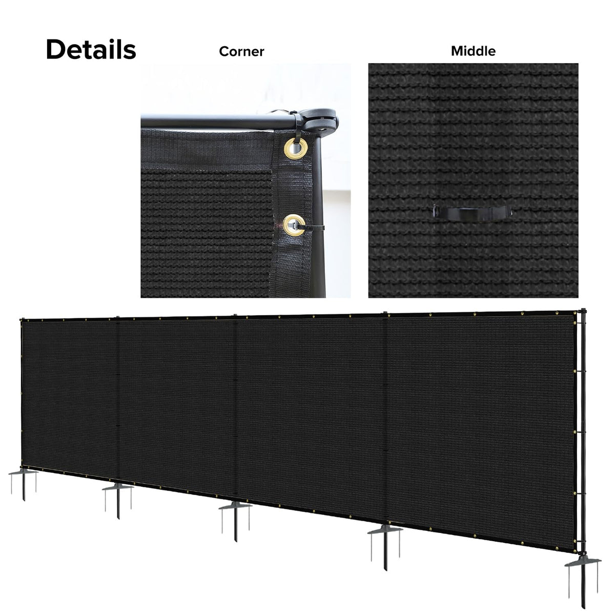 INFRANGE 6'x24' Privacy Fence Kit Freestanding Mesh Screen with Iron Poles Temporary Fencing Outdoor Patio Backyard Divider Dog Air Conditioner Trash Fence Black Custom