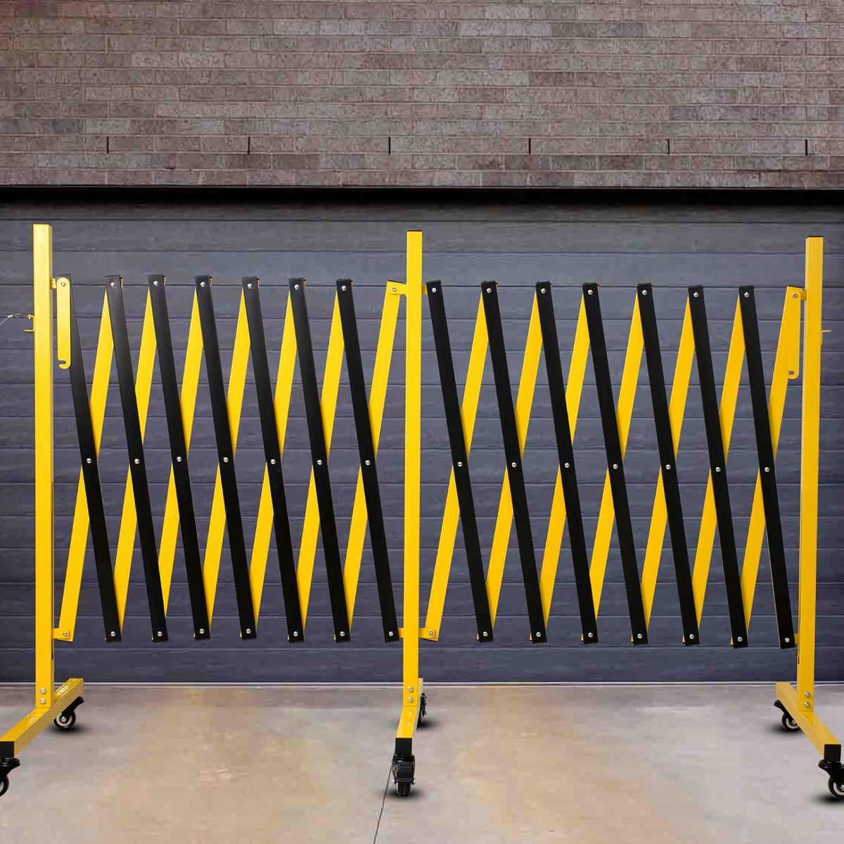 23FT Traffic Barricade with Casters, Metal Expandable Barricade, Folding Security Gate, Retractable Fence Outdoor Barricade Fence for Construction Area, Traffic Control