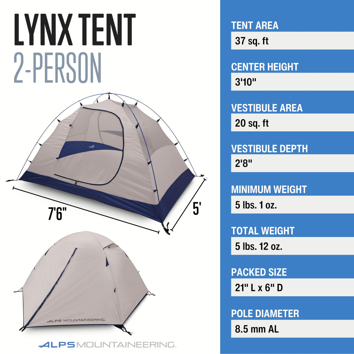 ALPS Mountaineering Lynx 2-Person Backpacking and Camping Tent Easy Setup, Weatherproof, Spacious & Ventilated Camping Tent/Lightweight