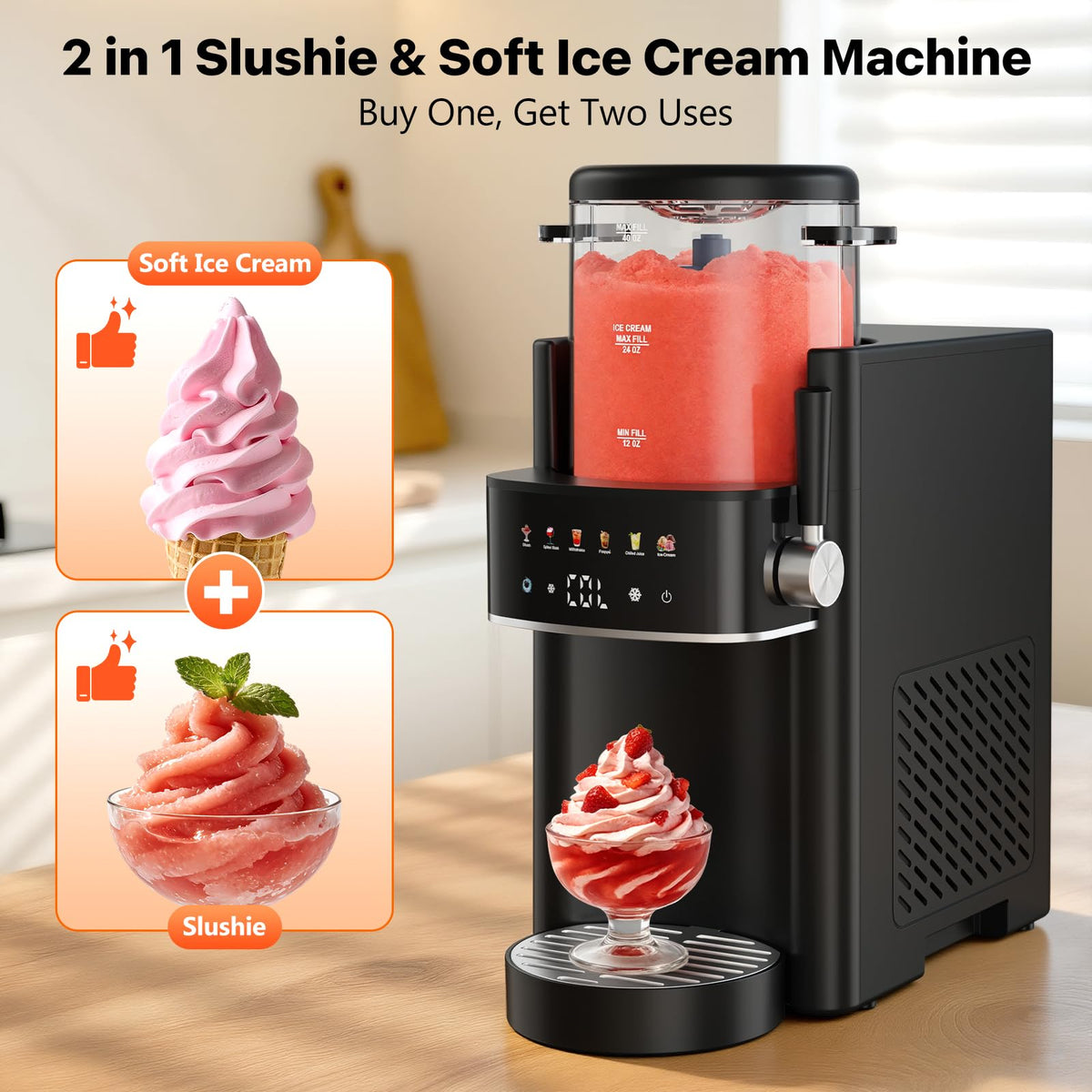 Ranvaira Slushie Machine, Ice Cream Maker, Slushy Machine for Home and Families, No ice needed with Rapid Chill & Temperature Control, Multi-function for Margarita, Frappé, Easy to Clean, Black