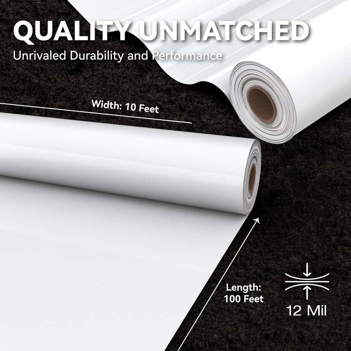 Crawl Space Vapor Barrier, 12 mil 10'x100', White Heavy Duty Plastic Sheeting - Thick Polyethylene Film, 12mil Crawlspace Liner, Drop Cloth Vapor Barrier Covering for Crawlspace and Basement