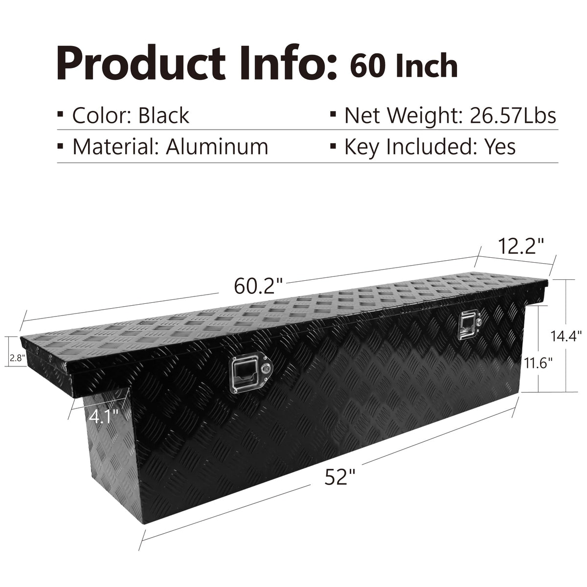 SPOFLYINN 60 Inch Heavy Duty Aluminum Stripes Plated Tool Box Waterproof Storage Toolbox with Lock for RV ATV Trailer Truck 60.2 inches
