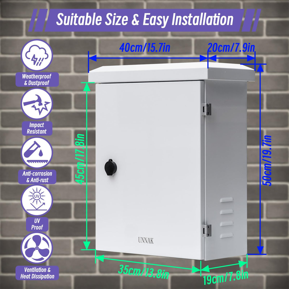 Outdoor Enclosure Electrical Weatherproof Box - 19.7x15.7x7.9 Outdoor Network Cabinet Enclosure with Cooling Fan and Thermostat Kit, Wall/Pole Mount(500x400x200mm)