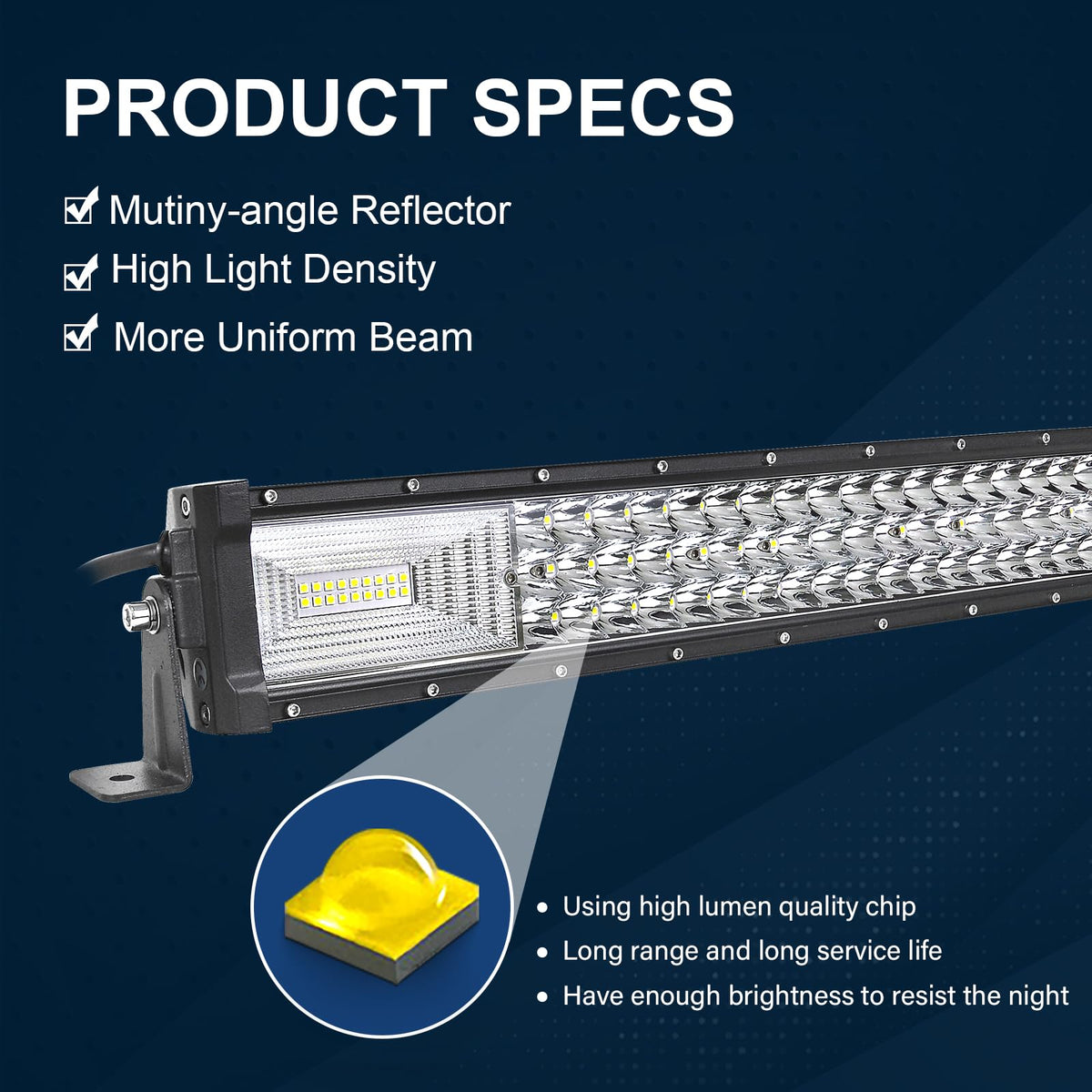 SKYWORLD 52" 675W Straight Triple Row Off Road LED Light Bar, 12V/24V Flood/Spot Combo Beam with 2 Magnetic Mounts & Wiring Harness Kit - for Trucks, SUVs, UTV, ATV, Tractors, Trailers, 6000K White