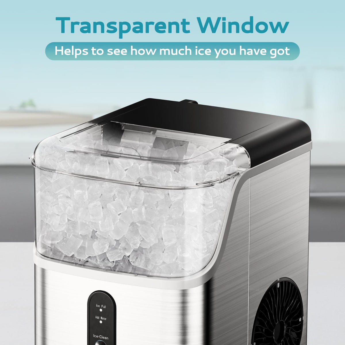 EUHOMY Nugget Ice Makers Countertop, Pebble Ice Maker Machine with 34lbs/24H Soft Ice, Self-Cleaning Sonic Ice Maker with Ice Scoop&Basket, Pellet Ice Maker for Home/Kitchen/Office(Stainless Steels)