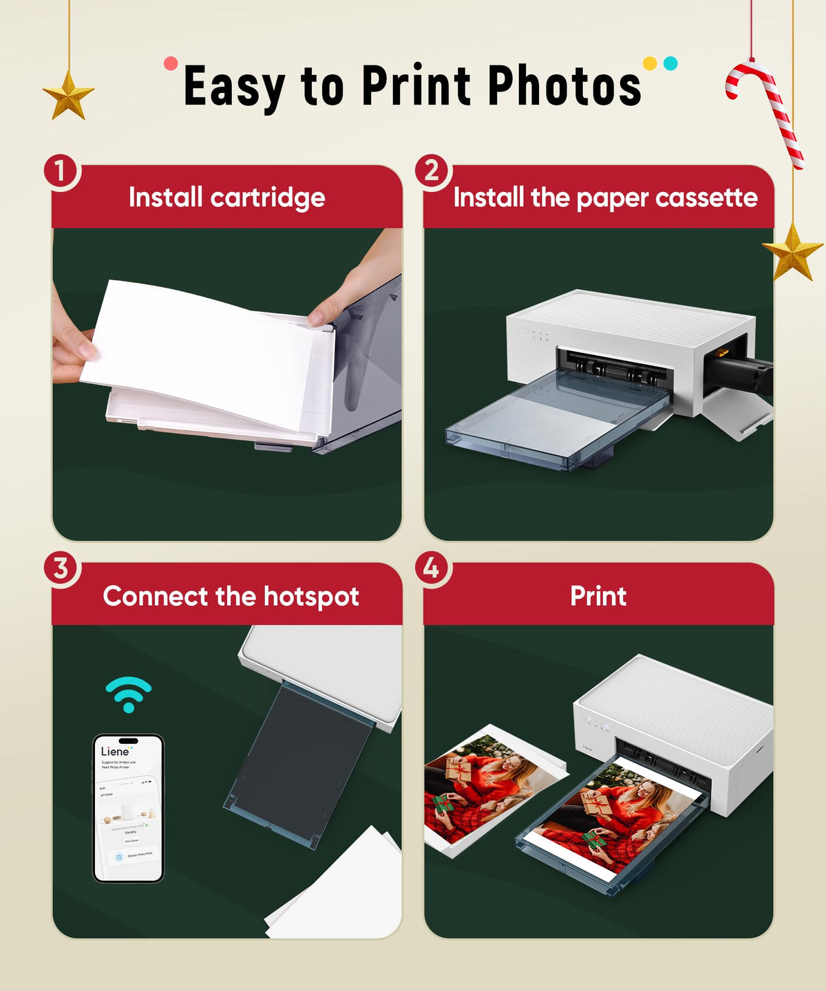 Liene M100 4x6'' Photo Printer Bundle (220 pcs +6 Ink Cartridges), Wi-Fi Picture Printer for iPhone, Android, Smartphone, Computer, Dye-Sublimation, Portable for Home Use