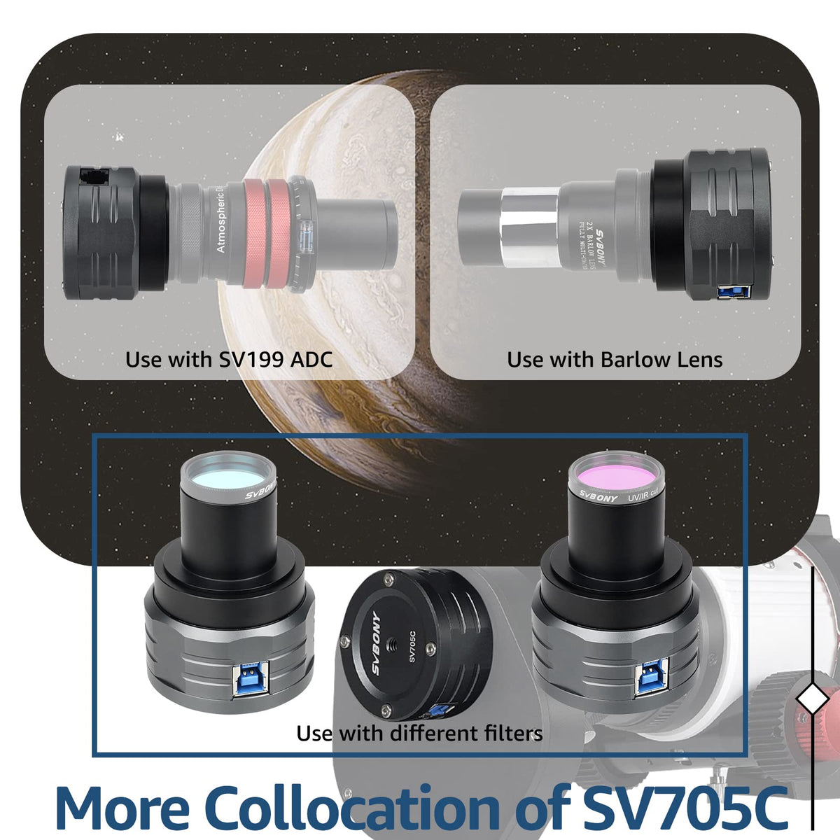 SVBONY SV705C Telescope Camera, IMX585 Sensor Astronomy Camera with USB 3.0, High Resolution Planets Camera, Astronomy Camera for Moon, Saturn, Planets and Deep Sky Astrophotography