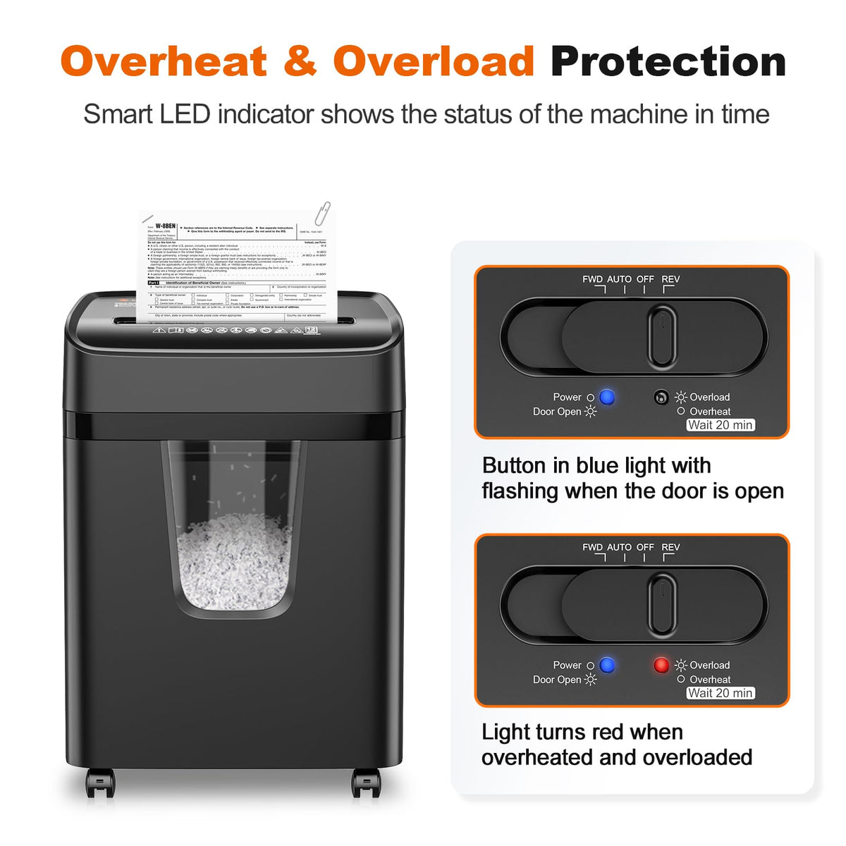 Bonsaii 12-Sheet Micro-Cut Paper Shredders for Home Office, Heavy Duty Document Shredder with 5.5 Gallon Pullout Bin for CD/Credit Card/Staple, 30 Mins Continuous Run Time, P-4 High Security