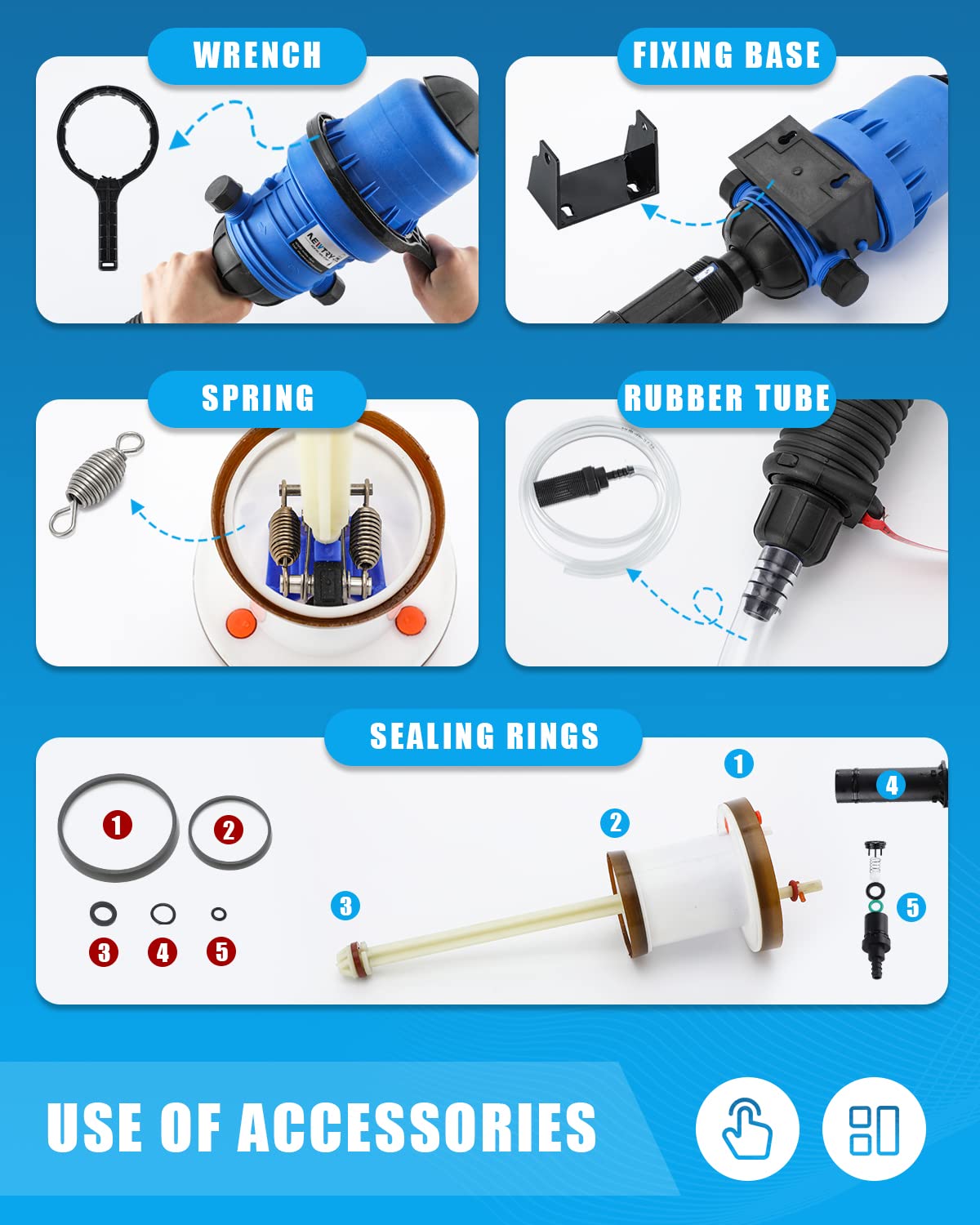 NEWTRY 0.4%~4% Adjustable Fertilizer Injector + 10pcs Replacements Springs