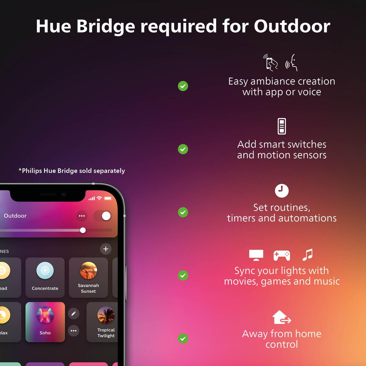 Philips Hue Discover Outdoor Smart Flood Light Fixture, Black - 15W, White and Color Ambiance LED Color-Changing Light - 1 Pack - Requires Hue Bridge - Control with Hue App and Voice - Weatherproof