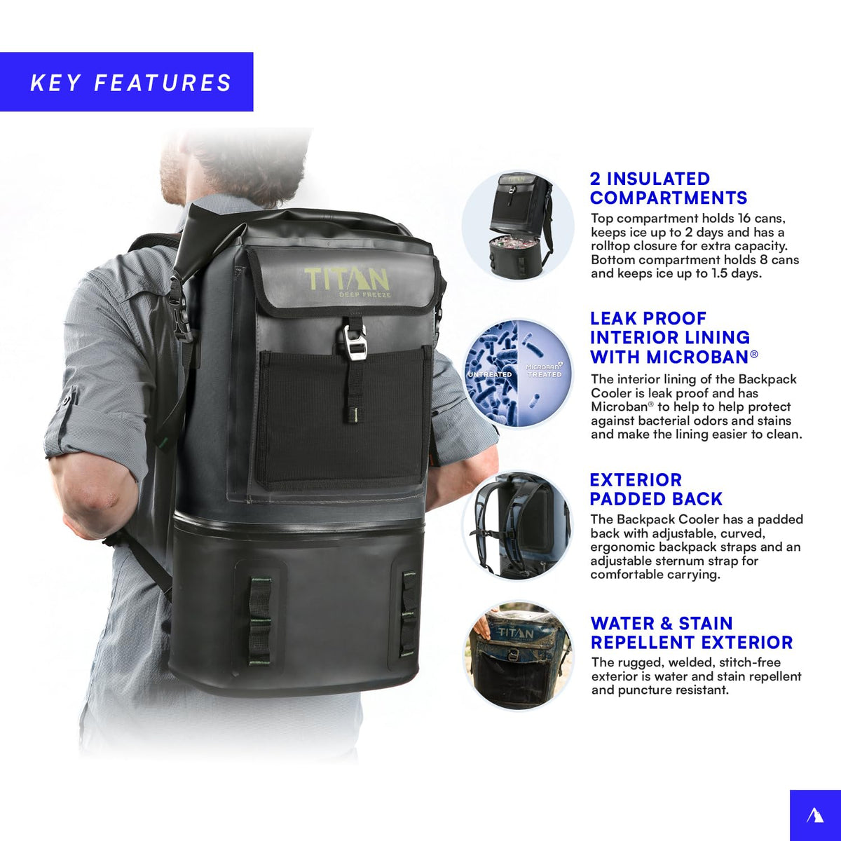Titan by Arctic Zone Deep Freeze Welded Backpack Cooler - 24 Can Insulated Cooler Bag, Tactical Forest