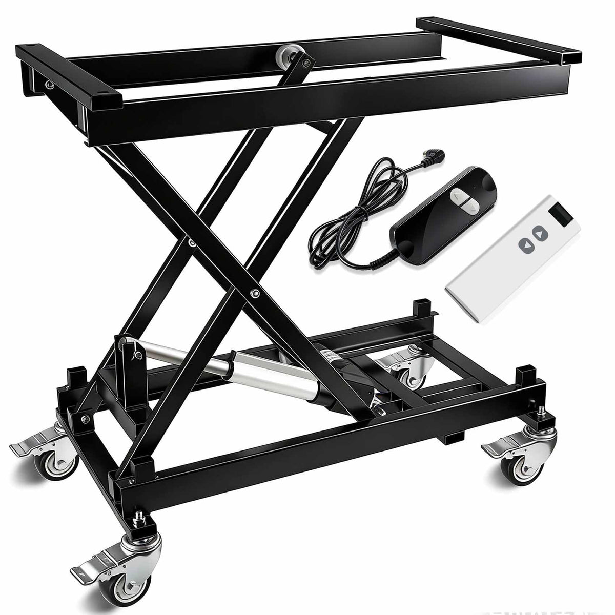 Electric Scissor Lift Table 440LBS Capacity with 4 Wheels, 7.1-26 in Adjustable Height Lifting Platform with Wired/Wireless Remote, for DIY Working Platform, Desk, Material Handling