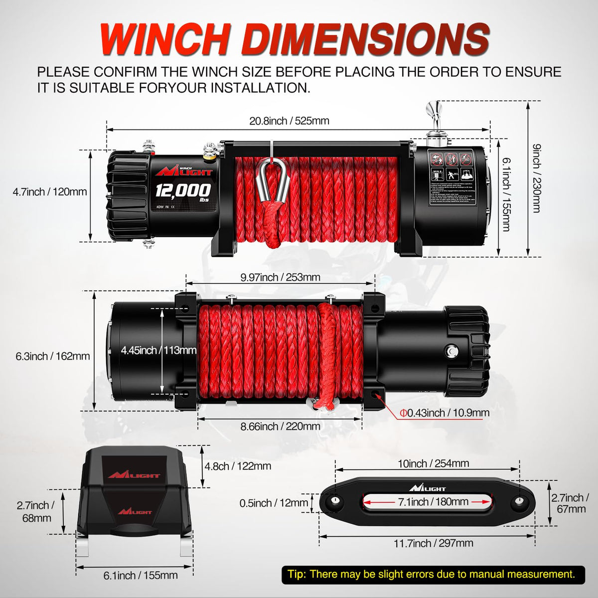 Nilight 12V Electric Winch for Jeep UTV Trailer Boat Offroad Towing ATV Winches 12000LBS IP68 Winch with Synthetic Rope Fairlead Wired Wireless Remote
