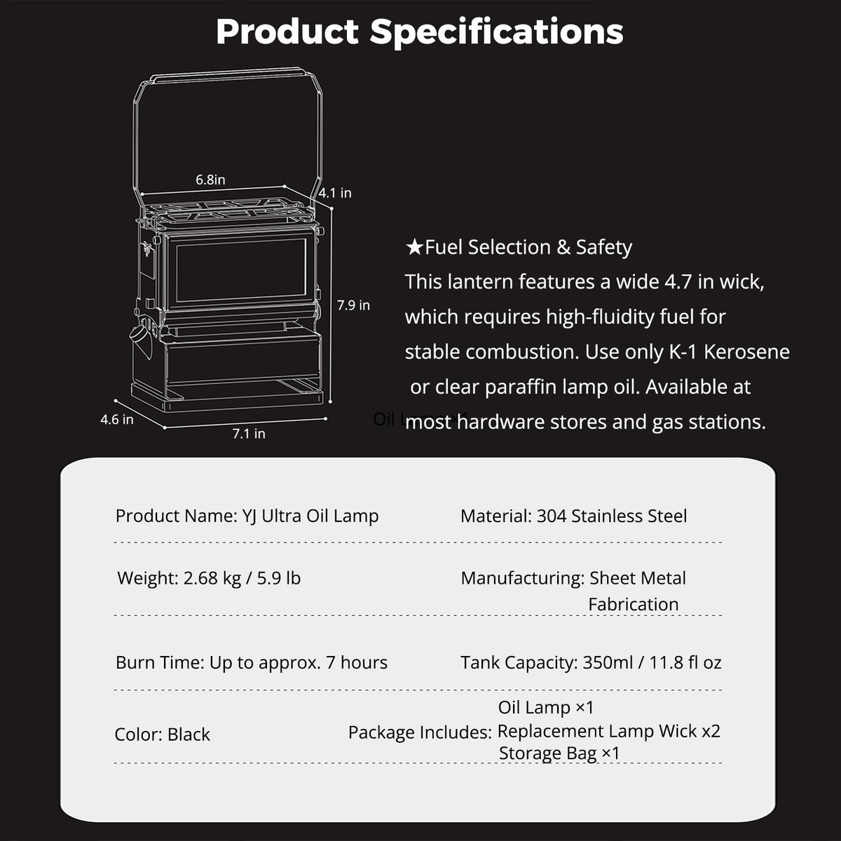 BLACKSOLID YJ Ultra Iron Stove Oil Lantern, 3-Sided Flame View with Removable Deer Silhouette, 304 Stainless Steel Oil Lamp for Camping & Emergency, Storage Bag Included