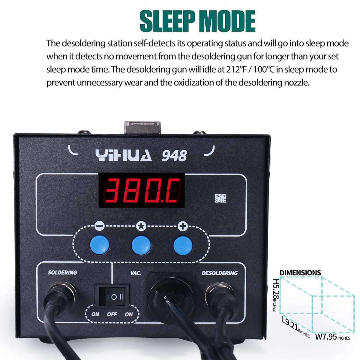YIHUA 948 Upgraded 2 in 1 ESD Safe 80W Desoldering Station and 60W Soldering Iron- Desoldering Gun and Soldering Station °F /°C
