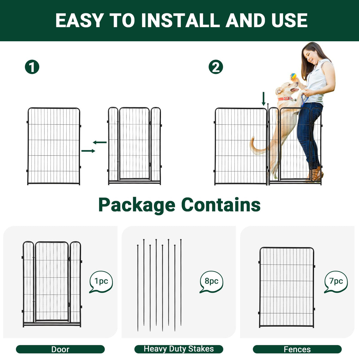 IDEALHOUSE Dog Playpen – 40" h 8-Panel Heavy Duty Metal Pet Exercise Pen for Indoor/Outdoor Use, Wide Door with Low Threshold, Portable Puppy Enclosure for RV, Camping, Garden, Yard