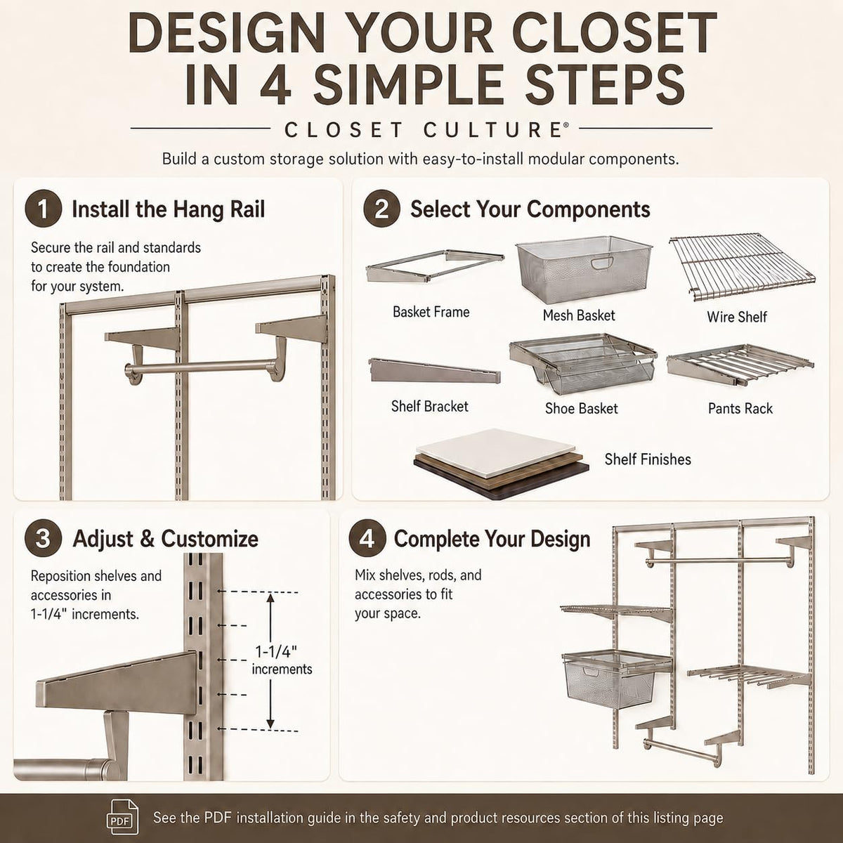 Closet Culture by Knape & Vogt Culture 6 ft. Steel Closet Hardware Kit in Champagne Nickel Shelving (0300-KITA-6CN)