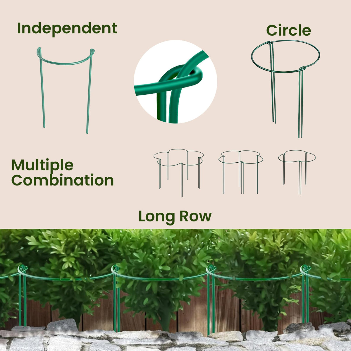 6 Pack Plant Support Stakes – Tall Plant Stakes for Indoor and Outdoor Gardens - Peony Cages and Supports - Cage Rings for Potted Flowers, Peony, Hydrangea, and Rose Bush (10" W x 16" - 24" H)