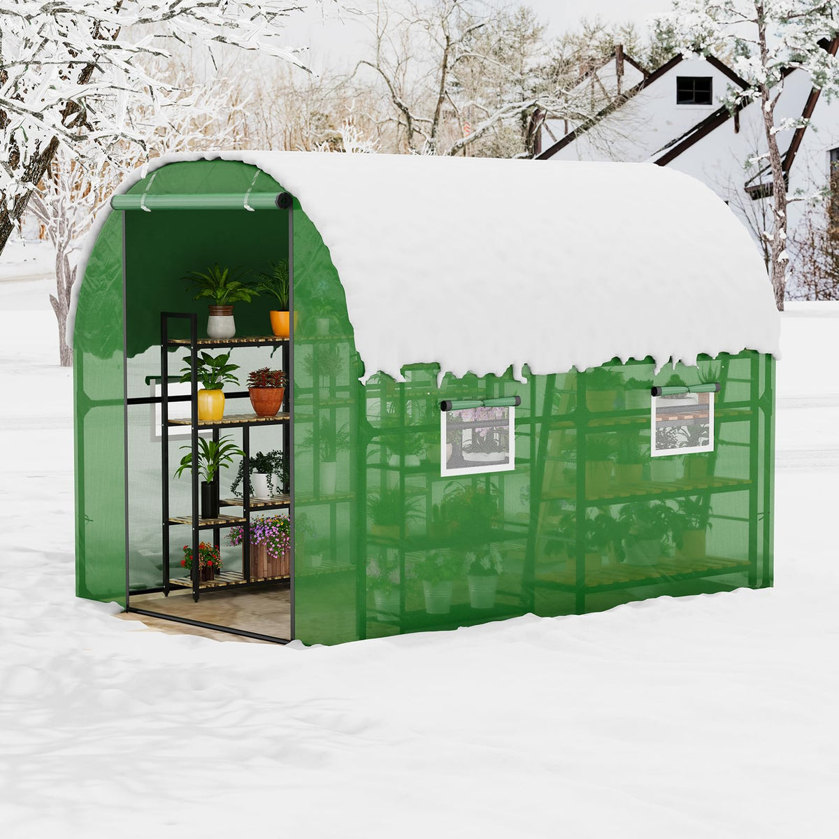GarveeLife 8.2x6.6x6.6 ft Premium Greenhouse for Outdoors,Upgraded Portable Walk-in Heavy Duty Frame Large Garden Plant Hot Outside Hoop House,Green