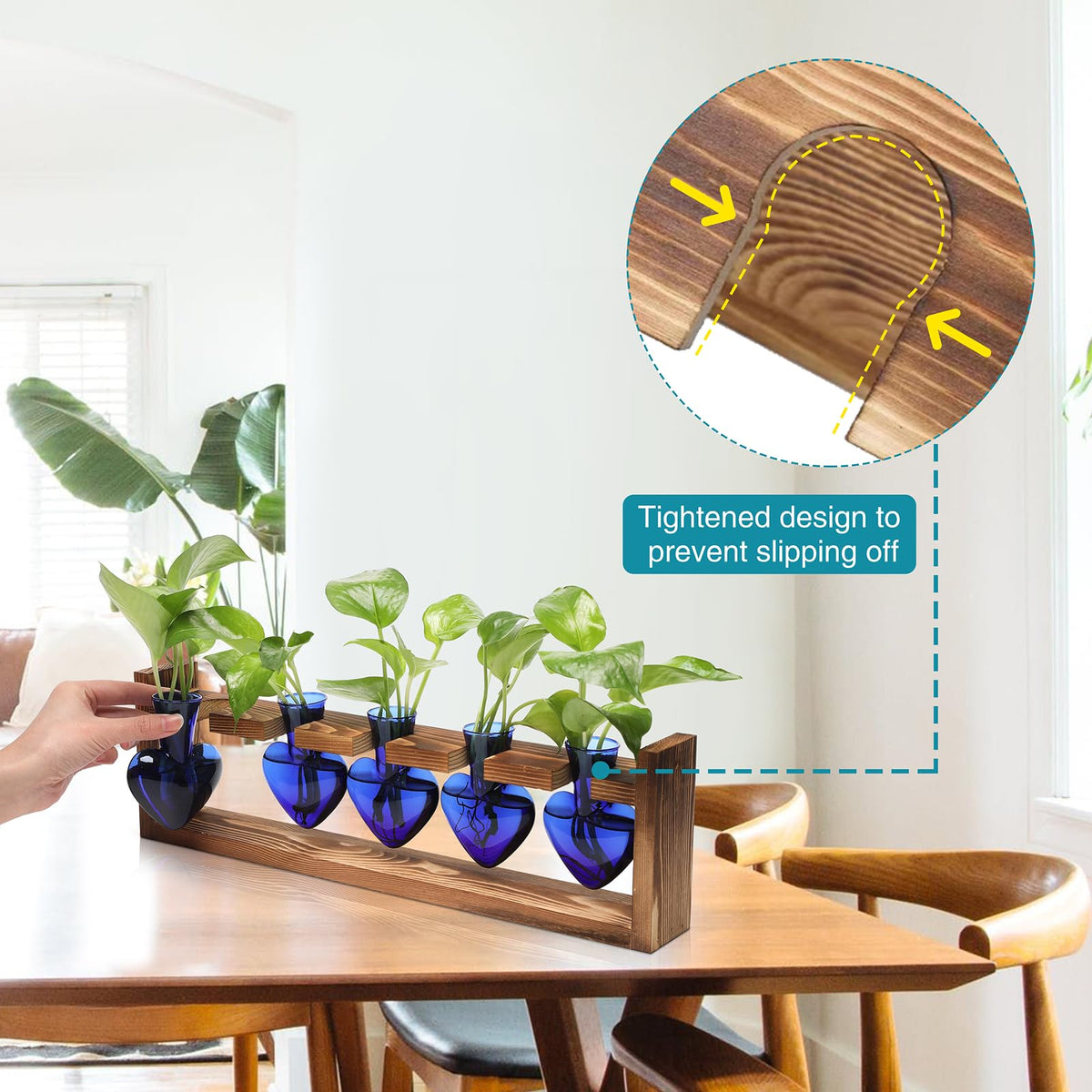 Plant Terrarium Hanging Propagation Stations Gift for Women Air Plants Holder with Wooden Stand Heart Glass