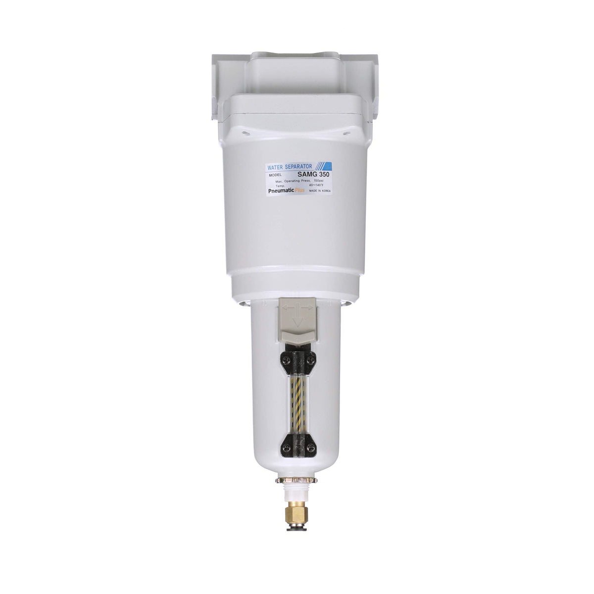 PneumaticPlus SAMG350-N04BD-MEP Air Drying Unit 1/2" NPT Water Separator, Metal Bowl Pipetype Sight Glass with N.C. internal Auto Drain, 52 SCFM, Bracket