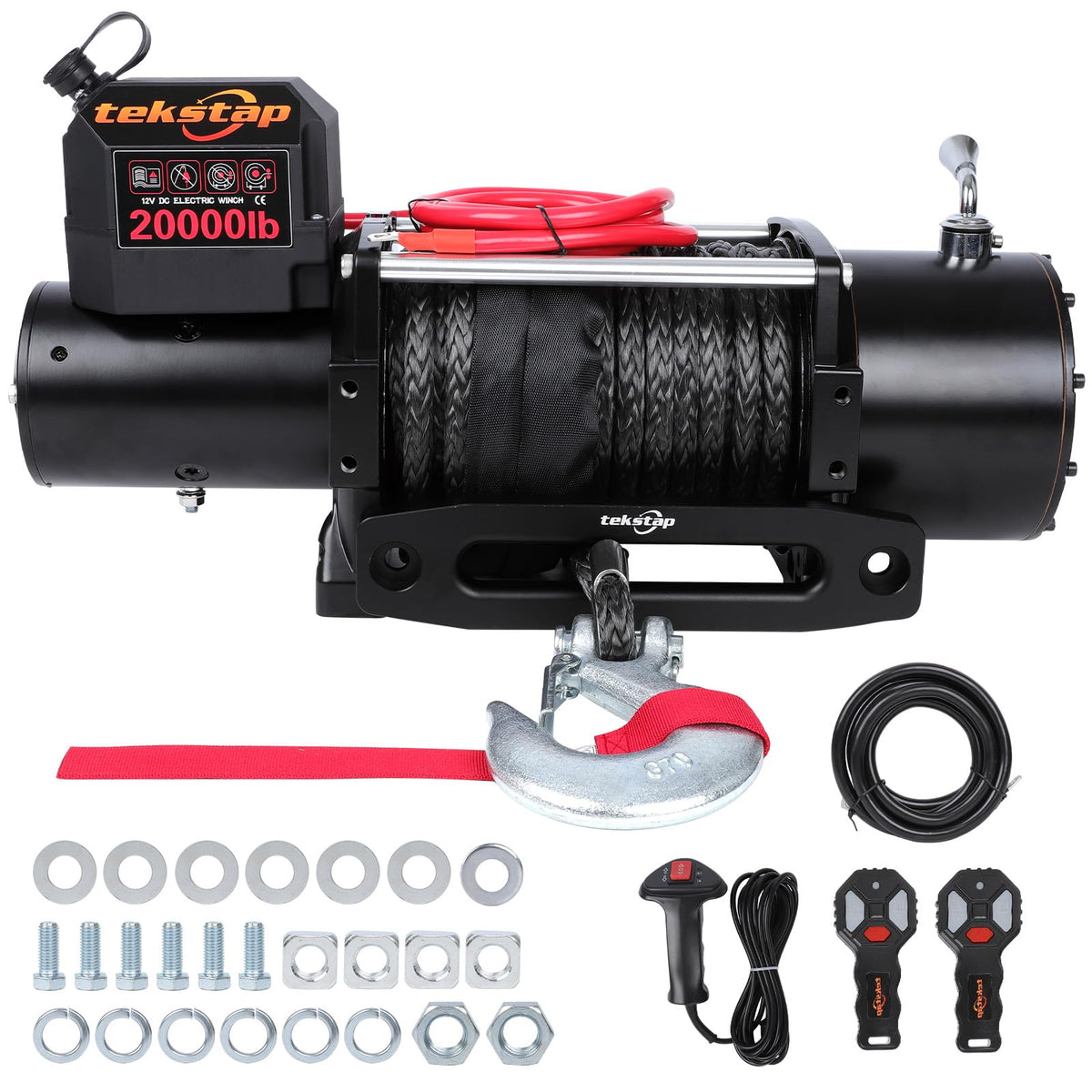 20000LB Heavy Duty Electric Winch,IP68 Waterproof 12V DC Winch with 0.47IN x85FT Synthetic Rope,7.9HP Motor,4-Stage Planetary Gear 544:1,2 Wireless Remotes,for Truck/Jeep/SUV Off-Road Recovery