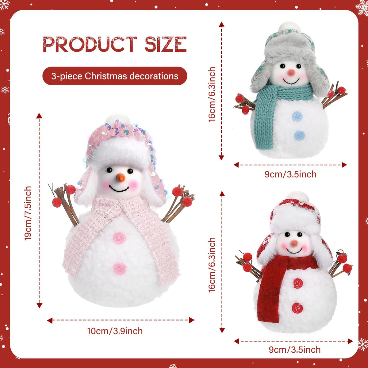 Yonsya Set of 3 Christmas Snowmen Plush Decorations, Xmas Farmhouse Tiered Tray Tree Christmas Decor Collectible Figurines - Home Tabletop Elf Ornaments (3, Snowmen)