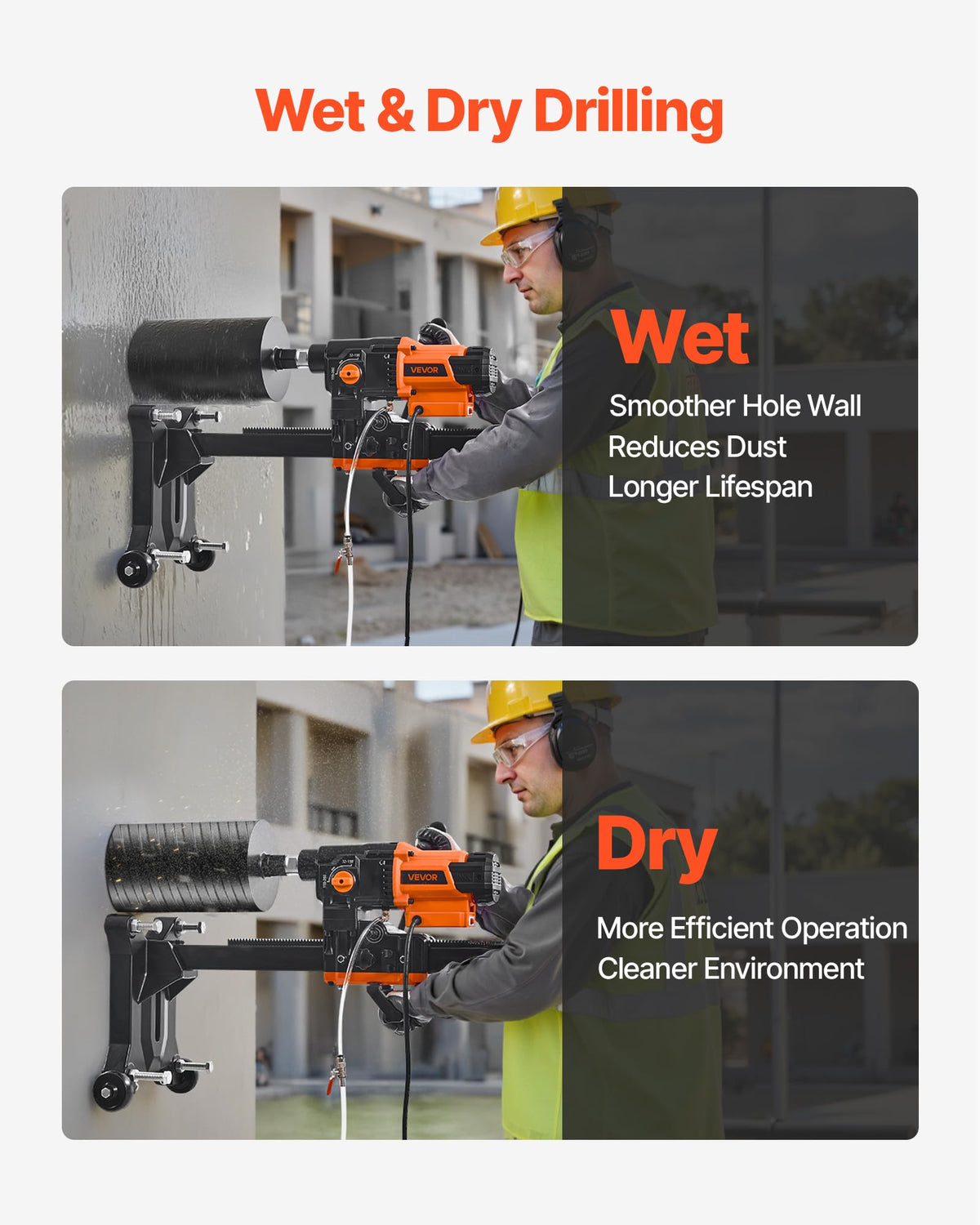 VEVOR Diamond Core Drilling Machine, 0.8-10 in Drilling Diameter, Stand-Mount Dry and Wet Concrete Core Drill Rig with 10 Bits, 470/800 RPM 2-Speed, UNC1 1/4-7 Thread, for Concrete Brick Stone, 2500W