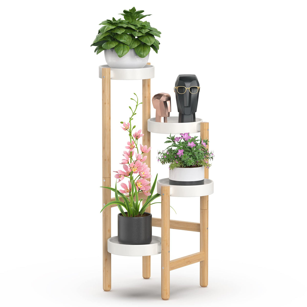 Wisuce Bamboo Plant Stands Indoor, 4 Tier Tall Corner Plant Stand Holder & Plant Display Rack for Outdoor Garden Indoor Home (4 Tier -2)