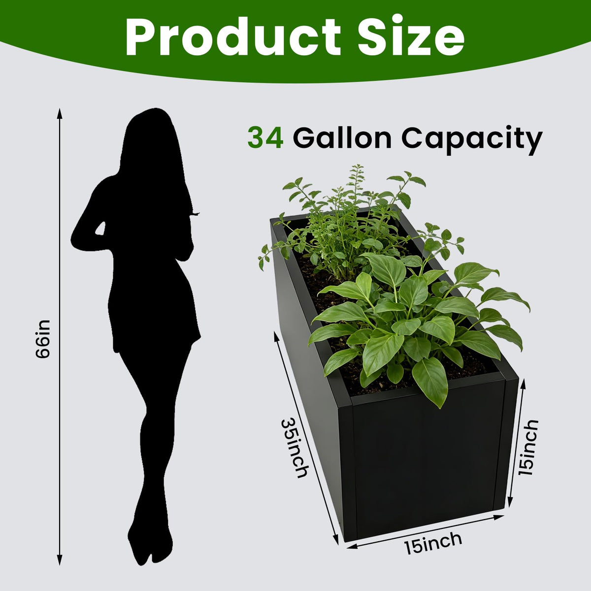 XHIKOWAT Large Rectangular Metal Planter Boxes - 35" Lx15 Wx15 H Balcony Flower Bed with Drainage Holes & Raised Bottom for Outdoor Indoor Garden Patio Porch Lawn, Black