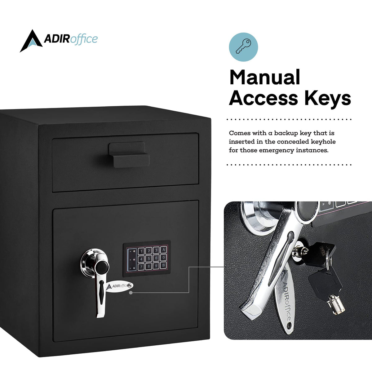 AdirOffice Digital Depository Safe - Front Loading - Digital Keypad Lock - Lockout Mode (Black)
