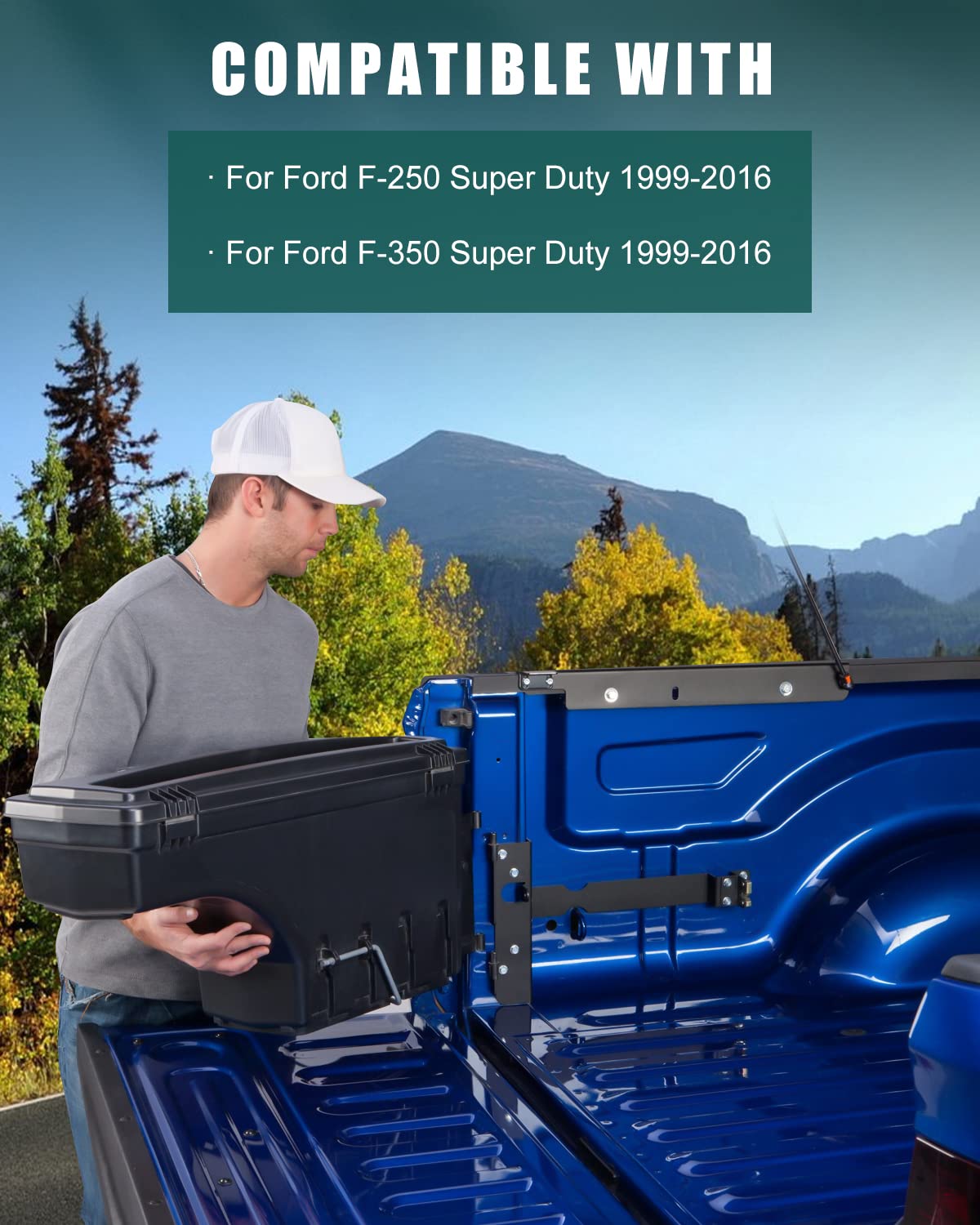 SCITOO Truck Bed Tool Box for Ford F-250 F-350 F-450 Super Duty 1999-2016 Right Passenger Side,Multi-Compartment Dividers Organized Storage,Heavy Duty & No-Drill Installation