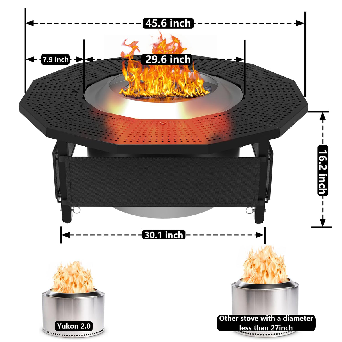 Hupsjer Fire Pit Surround Tabletop Use for Solo Stove Bonfire Ranger Yukon 2.0, with Coated Steel and UV-Resistant Outdoor Fabric, Adjustable Tabletop for Solo Stove Bonfire Accessories, Thick Metal