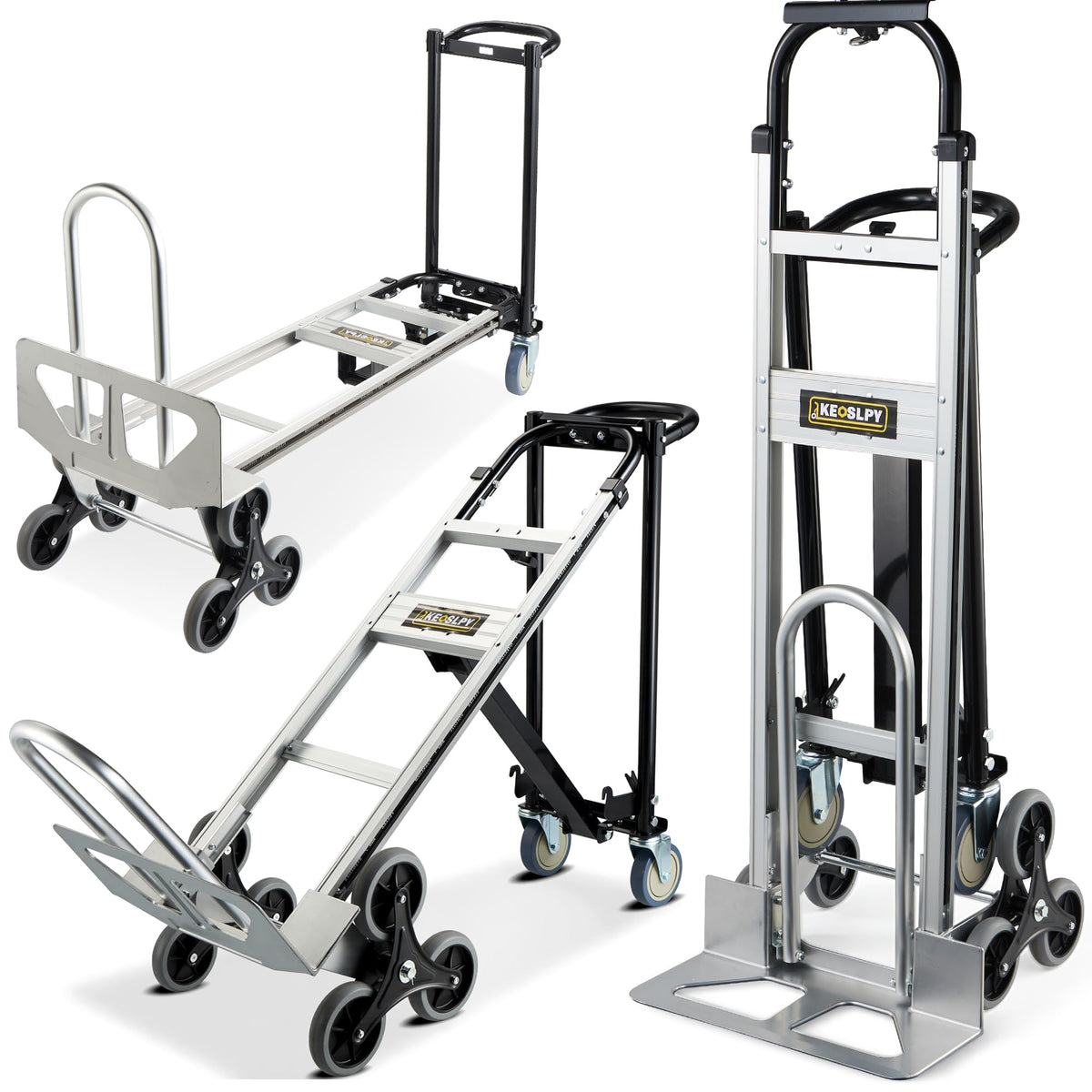 Osluken 3 in 1 Heavy Duty Convertible Hand Truck Dolly, 1000LB Capacity Stair Climbing Aluminum Collapsible Utility Cart with Wheels, 3 Positions for Moving & Transport