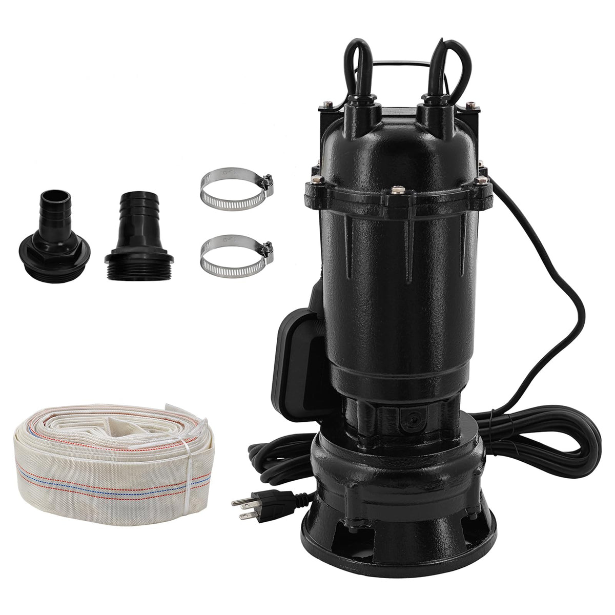 Dewinston 2HP 220V Submersible Sump Pump, 6498GPH Cast Iron Sewage/Effluent Pump 1500w with Automatic Float Switch and 66ft Hose for Sump Basin, Basement, Residential Sewage, 2'' NPT Discharge