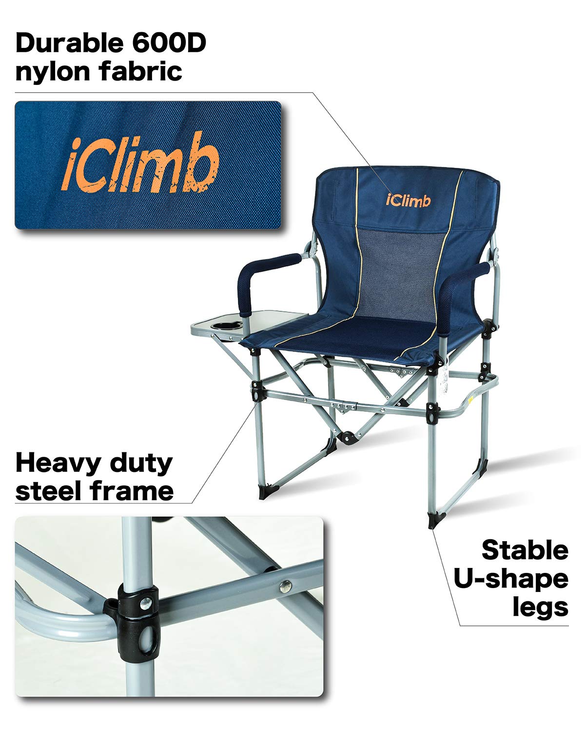 iClimb 1 Light Folding Table and 1 Heavy Duty Compact Folding Chair Bundle for Adults Outdoor Camping Beach Concert