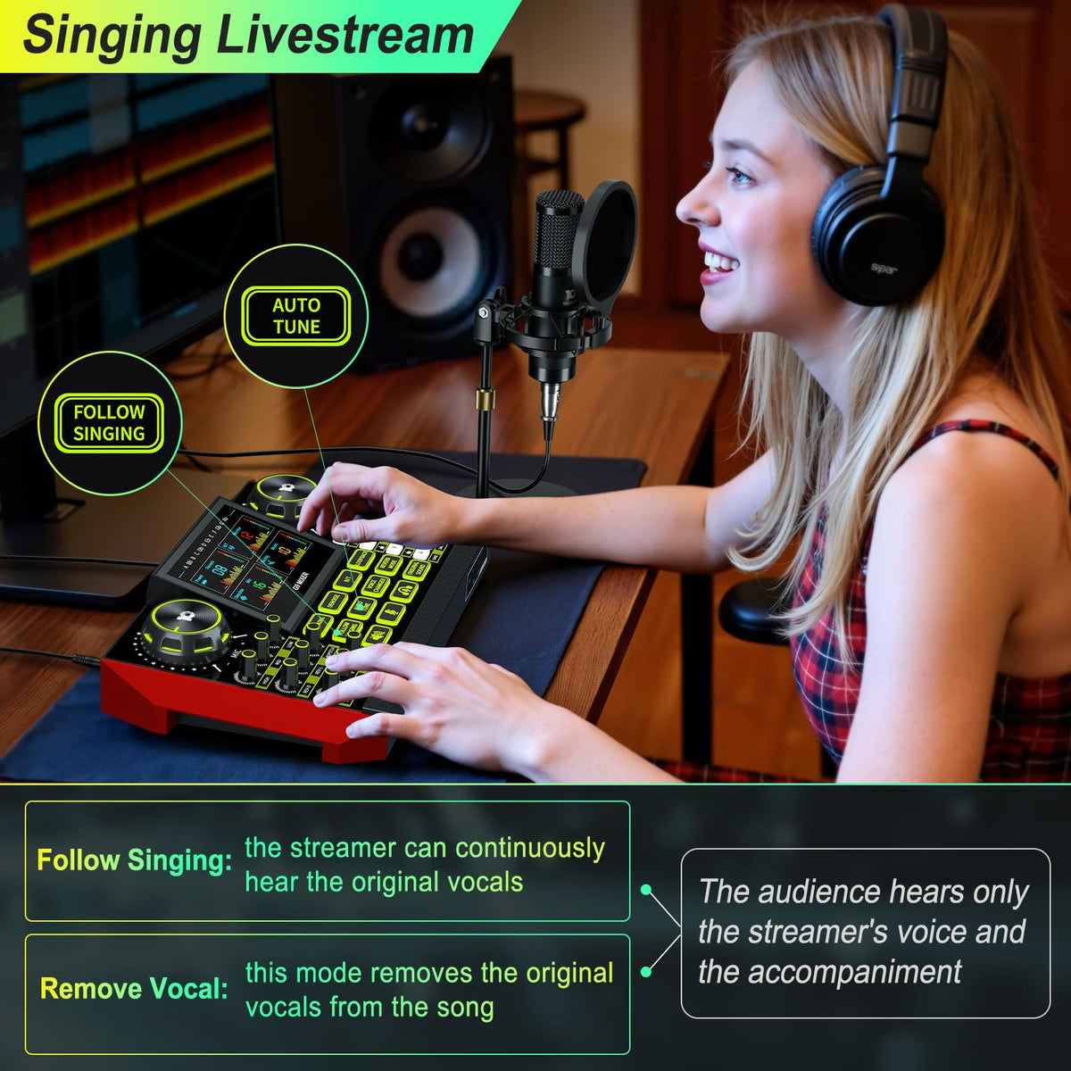 G9 Podcast Equipment Bundle with Audio Mixer for Streaming Singing, 3.5mm Condenser Microphone Kit, Voice Changer, Noise Reduction, Bluetooth, Plug & Play for PC, Phone, TikTok, YouTube