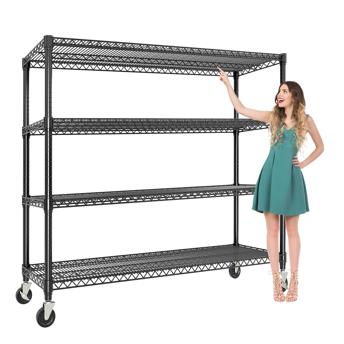 59"W Storage Shelves 2640LBS Heavy Duty Garage Shelving Units with Wheels, 4-Tiers Wire Shelving Rack Metal Storage Shelves with Adjustable Shelf, for Garage Pantry Kitchen Commercial Industrial