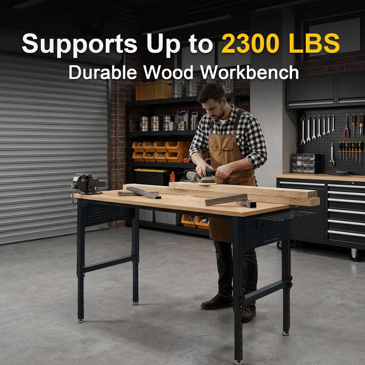 60" Heavy-Duty Garage Workbench, 2300LBS Capacity Work Table with Power Strip, Work Bench for Garage, Workshop, Office, Warehouse & Home