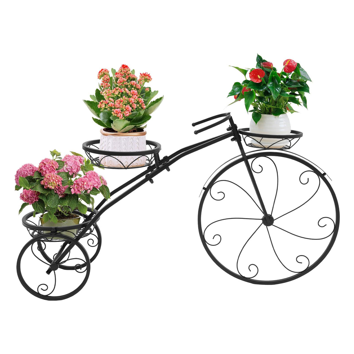 SanBouSi Large Bicycle Plant Stand Metal Flower Pot Cart Holder Patio Stand Bike Plant Stand Outdoor Garden Decoration Plant Lover Gifts for Women, Black