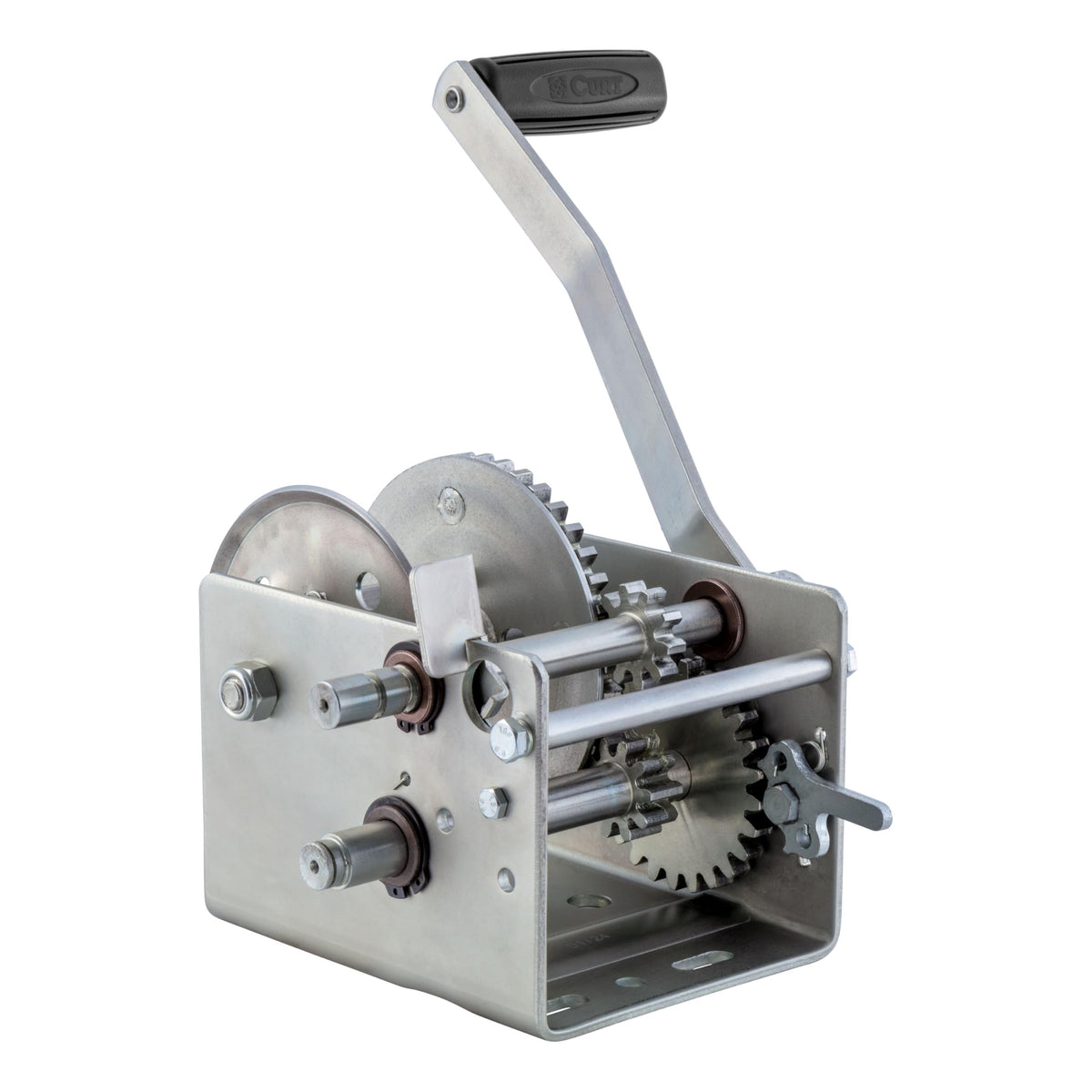 CURT 29520 Hand-Crank 2-Speed Winch, 2,000 lbs, 4.1:1 High, 10.25:1 Low Gear Ratio, 10.6" Handle