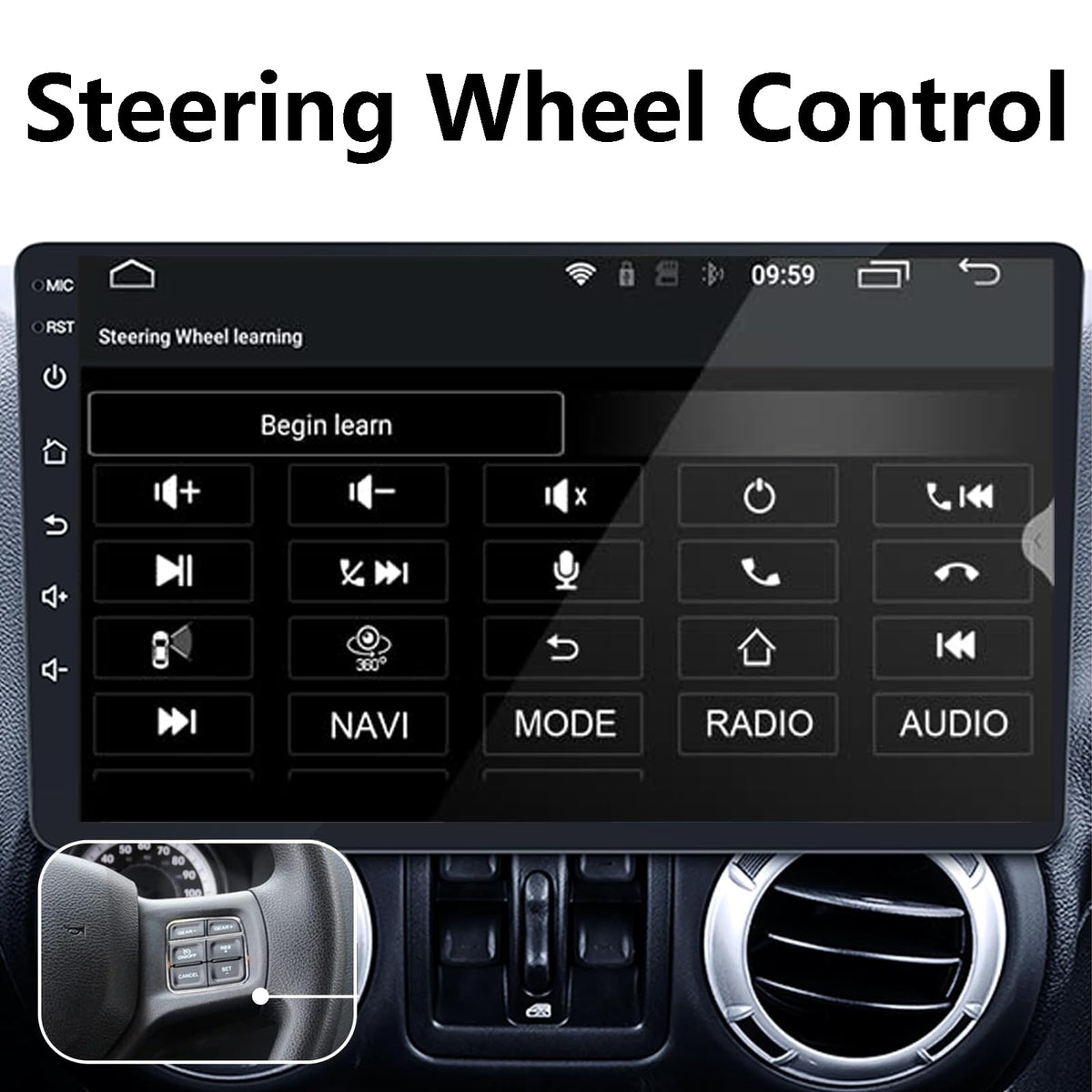 Android 14 Car Stereo Radio Upgrade for Jeep Wrangler JK Compass Grand Cherokee Dodge Ram 1500, 10 inch QLED Touchscreen Support Wireless CarPlay Android Auto GPS Bluetooth FM SWC (RAM 2GB+ ROM 64GB)
