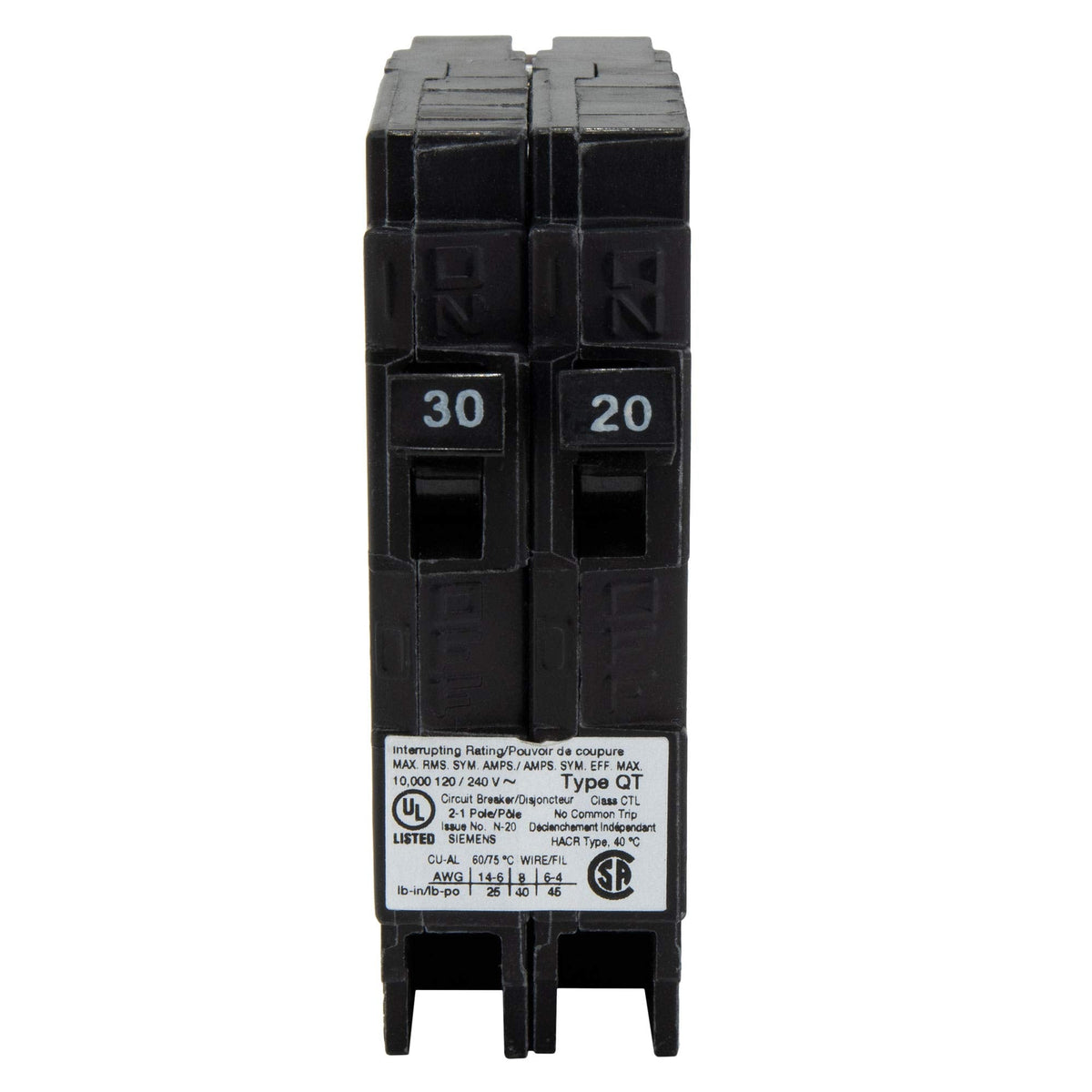 RecPro RV Circuit Breaker Q3020 | 30/20 Amp Twin Single-Pole | 120V Thermal-Magnetic | Standard Trip | Plug-in Type | QT Compatible | Camper/RV Electrical Breaker (6 Pack)