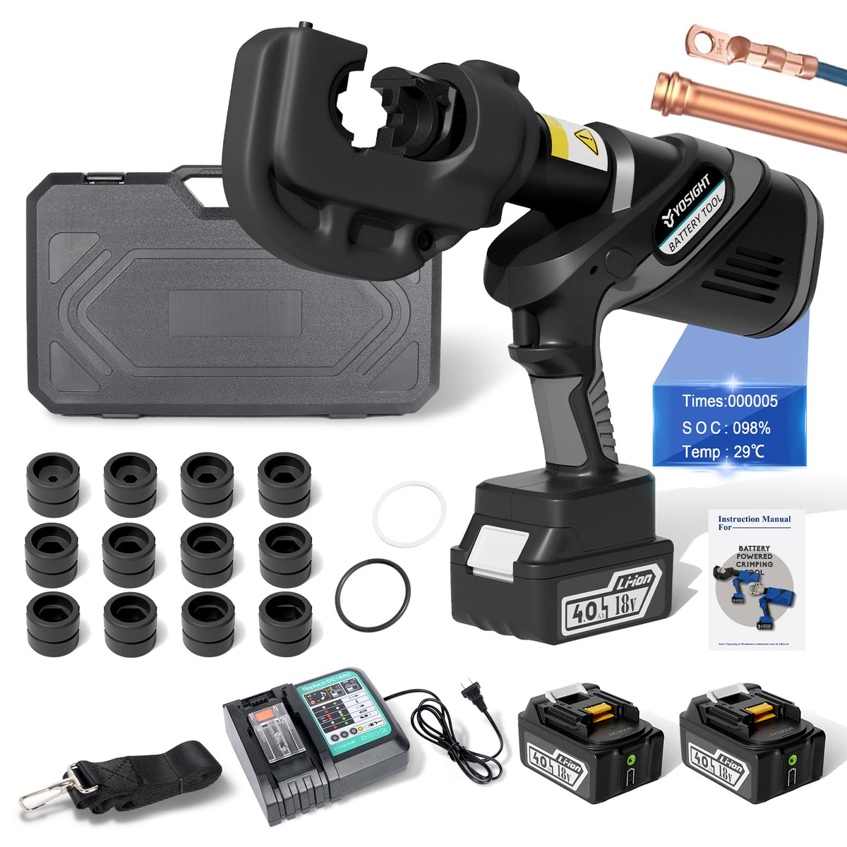 Battery Ratchet Cable Cutters Heavy Duty Electric Ratcheting Wire Cutters ，Suitable for Copper/Aluminum or 3" Armored Cables, Portable Cordless Cutter with 2×4Ah Lithium-Ion Batteries and Charger