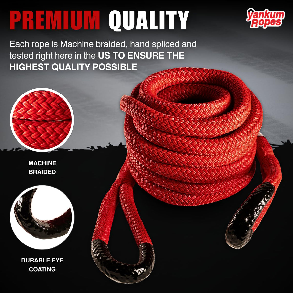 Yankum Kinetic Recovery Rope - Heavy Duty 1" x 20' Tow Rope, Off-Road & Vehicle Recovery Kit, Kinetic Energy Snatch Strap, Soft Shackles for 4x4, Jeep, and Trucks, Made in USA – Rattler Series