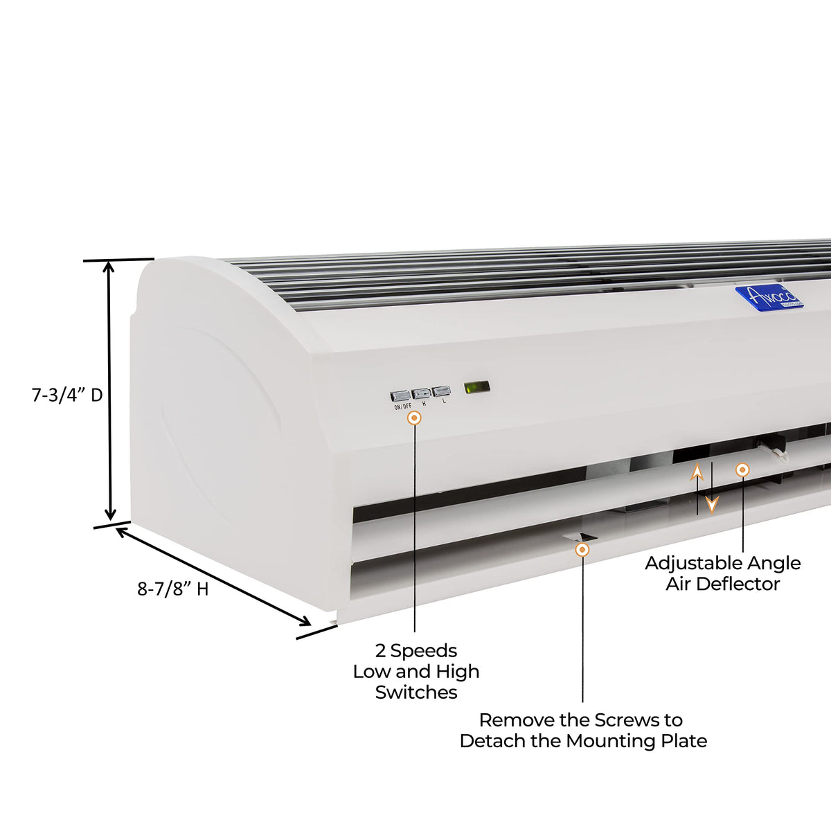 Awoco 36" FM-1209T 1100 CFM Slim Indoor Air Curtain, CE Certified, 120V Unheated with Remote Control and Magnetic Switch, Powerful, Quiet, Small Body, Light Weight