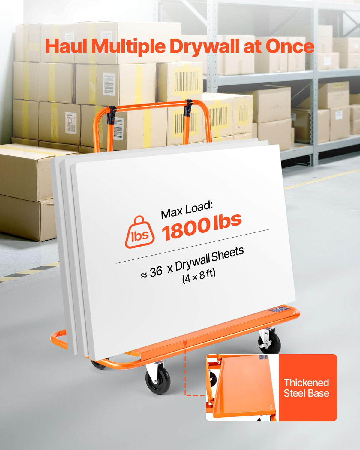 VEVOR Heavy-Duty Panel Dolly, Drywall Cart Features 45.28" x 21.8" Deck & 5" Swivel Wheels, Drywall Sheet Cart, Handling Wall Panel, Sheetrock, Lumber, Ideal for Garage, Home, Warehouse